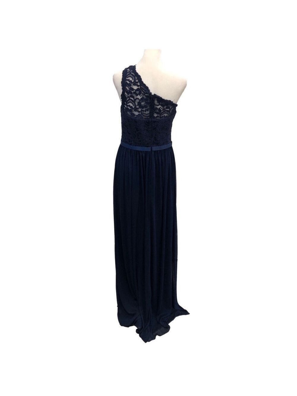 David’s Bridal Size 12 one shoulder lace top maxi gown dark blue evening formal - Picture 3 of 14